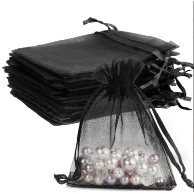 D012-Saculet din organza negru 9x7cm-1 buc