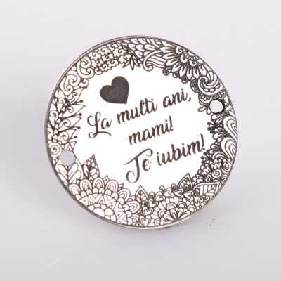 Link rotund argint motiv floral La multi ani mama Te iubim