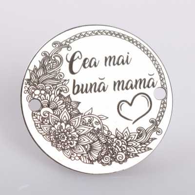 E2092 GS Link rotund argint Cea mai buna mama motiv floral pe stanga 16.5mm 0.3mm