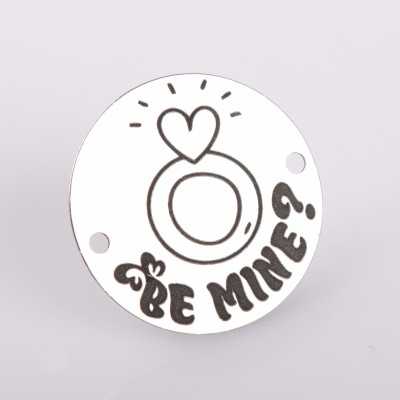 E2107 GS Link rotund argint Valentines Be mine 16.5mm 1 buc